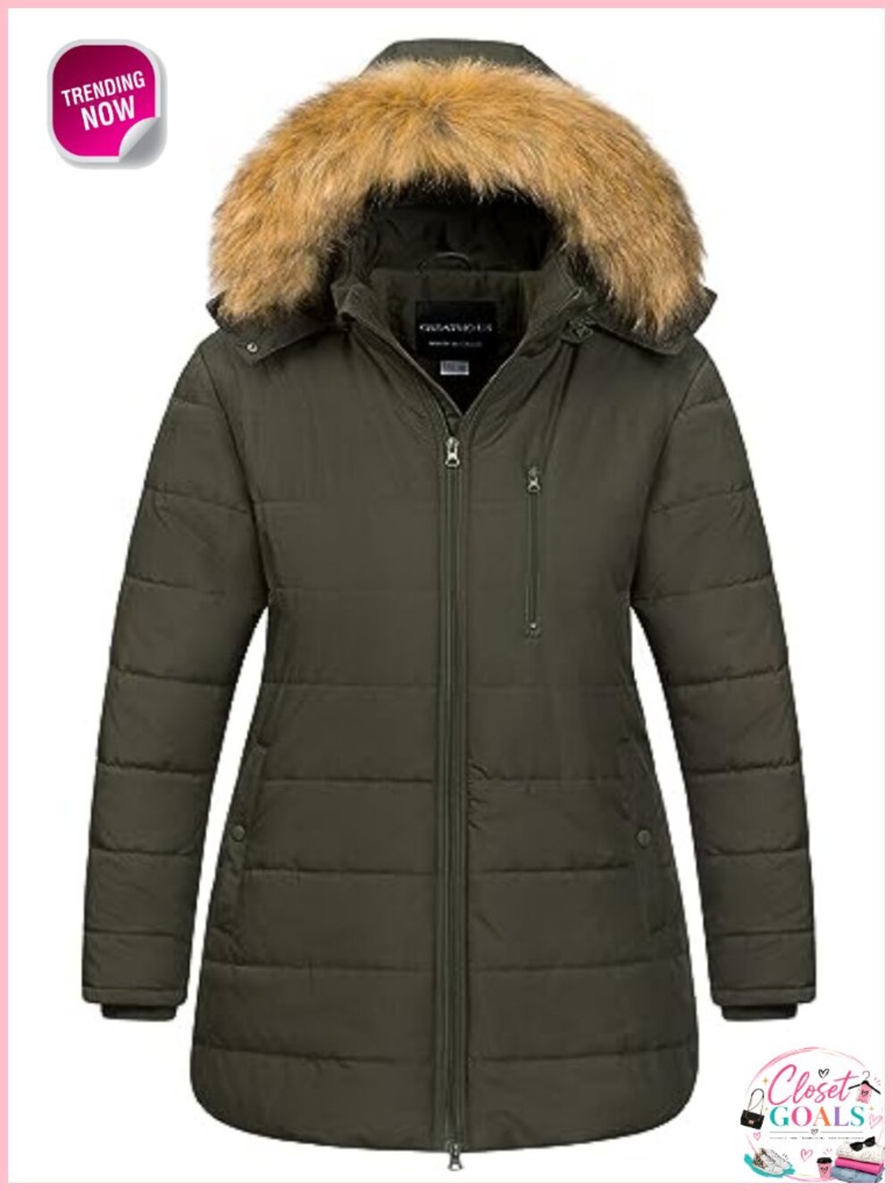 Women's Plus Size Long Puffer Jacket Fleece Lined Parka Removable Fur Hood